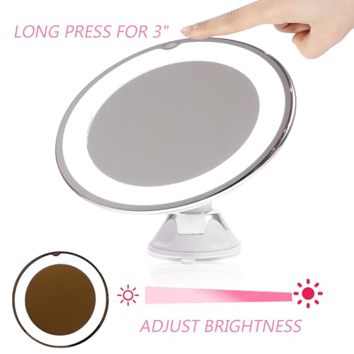 CLISPEED 10x Magnifying Makeup Mirror with LED Light and Suction Cup, 7-inch Bathroom Vanity Mirror for Cosmetics Application and Travel Use