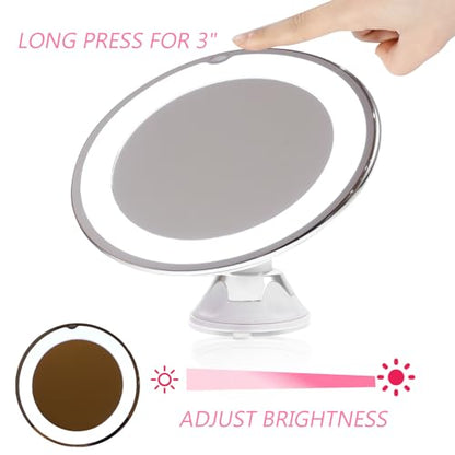 CLISPEED 10x Magnifying Makeup Mirror with LED Light and Suction Cup, 7-inch Bathroom Vanity Mirror for Cosmetics Application and Travel Use