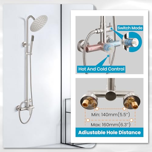 gotonovo 304 Stainless Steel Outdoor Shower Fixtures Exposed,Brushed Nickel | 8 Inch Rain Showerhead with Handheld Sprayer Outdoor Outside Shower Kit System Faucet Head Valve Wall Mount for Pool Backyard - color: Nickel