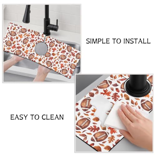 Fall Kitchen Sink Splash Guard Faucet Mat,Football Maple Leaf Autumn Thanksgiving Faucet Non-Slip Absorbent Mat,Farmhouse Sink Splash Guard Behind Faucet for Kitchen Bathroom, 15"x5.5" - color: Drying Faucet Mat 19