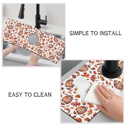 Fall Kitchen Sink Splash Guard Faucet Mat,Football Maple Leaf Autumn Thanksgiving Faucet Non-Slip Absorbent Mat,Farmhouse Sink Splash Guard Behind Faucet for Kitchen Bathroom, 15"x5.5" - color: Drying Faucet Mat 19