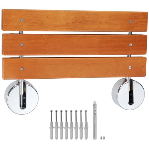 VEVOR Folding Teak Shower Seat, 20.1" x 13.2" Unfolded, Wall Mounted Fold Up Shower Bench with 440 lbs Load Capacity, Space Saving Home Care Fold Down Shower Chair, for Seniors Pregnant Women Children
