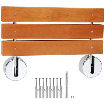VEVOR Folding Teak Shower Seat, 20.1" x 13.2" Unfolded, Wall Mounted Fold Up Shower Bench with 440 lbs Load Capacity, Space Saving Home Care Fold Down Shower Chair, for Seniors Pregnant Women Children