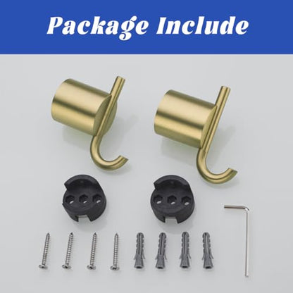 Towel Hooks for Bathroom 2 Packs Wall Mount Towel Holder Brushed Gold Wall Robe Hook,Stainless Steel Heavy Duty (Drilling),SW-96068-8BG-2. - color: Double Hook-Brushed Gold