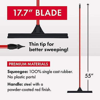 Heavy-Duty Floor Squeegee - Large 18" Wide Blade & 55" Long Handle Professional Grade Concrete, Garage & Commercial Rubber Squeegee Broom Floor Cleaner - Wood, Tile, Shower, Glass, Deck, Window - size: 18 Inch Blade - 4 Piece Handle