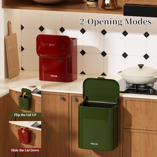 Hanging Stainless Steel Trash Can, 1.6 Gallon /6L Small Compost Bin for Kitchen Cabinet, Bathroom and Office (Red) - color: Red, size: 1.6 Gallon (6L)