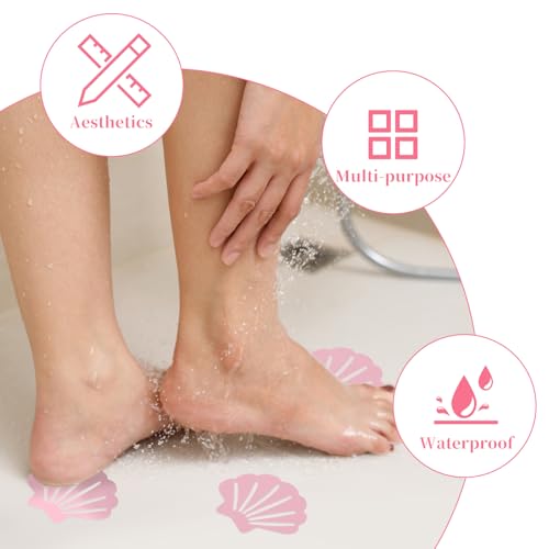 Qianyu 12 Non Slip Bathtub Stickers Original Safety Adhesive Decals Treads for Adults Bath Tub Shower Stairs Ladders Boats Shell Shaped (Pink)