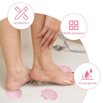 Qianyu 12 Non Slip Bathtub Stickers Original Safety Adhesive Decals Treads for Adults Bath Tub Shower Stairs Ladders Boats Shell Shaped (Pink)