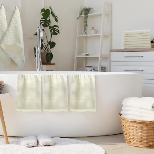 SmoothNovelty 6 Pcs Waffle Hand Towel for Bathroom Kitchen 14 x 30 Inch 100% Soft Cotton Boho Hand Towels Absorbent Decorative Bathroom Towel for Kitchen Hotel Spa Decor Guest Tea Gifts, Beige