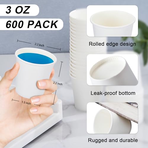 SIUQ 600 Pack 3 oz Paper Cups, Small Disposable Bathroom Mouthwash Cups | Mini Hot/Cold Beverage Drinking Cup, White Paper Cups for Bathroom, Home, Party, Office, Picnic, Travel and Events - color: 600pack-3oz
