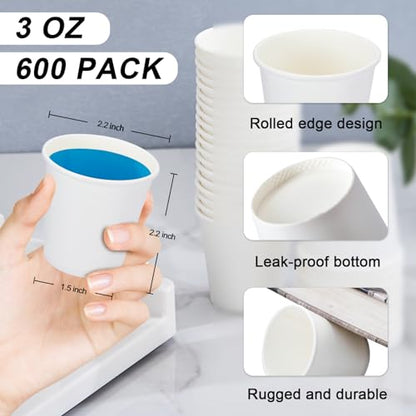 SIUQ 600 Pack 3 oz Paper Cups, Small Disposable Bathroom Mouthwash Cups | Mini Hot/Cold Beverage Drinking Cup, White Paper Cups for Bathroom, Home, Party, Office, Picnic, Travel and Events - color: 600pack-3oz