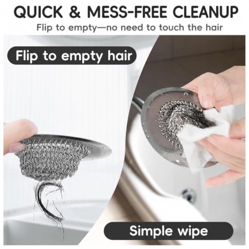Shower Drain Hair Catcher, Patented Bathtub Drain Cover, Anti-Clog | Reversible Flip Clean, Fast Drainage, Anti-Slip Base, 304 Stainless Steel Chain Mail Mesh, 4.4" for Bathtub & Shower Drains - color: Silver