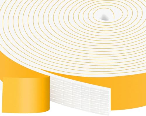 Adhesive Foam Seal for Windows & Doors, Easy Install, Removable | Blocks Drafts, Noise, Dust & Light, Wide Thin Foam for Door Frames & Windows, High Density, Energy Saving, No Residue - color: White, size: 1 inch x 1/8 inch x 16.5Ft