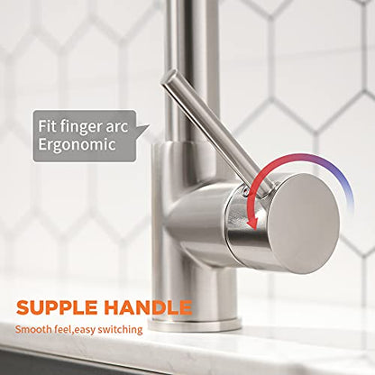Kitchen Faucet with Pull Down LED Light Sprayer Brushed Nickel | Stainless Steel NSF Certified,1 Handle Faucet,Farmhouse Camper Laundry Utility Rv Wet Bar Sinks,Deck Plate 1,3 Hole - color: B - Brushed Nickel