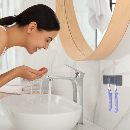 Wall-Mounted Toothbrush Holder with Cover, 2-Slot Organizer for Bathroom, Shower, Dorm, Cabinet (Clear) - color: Clear
