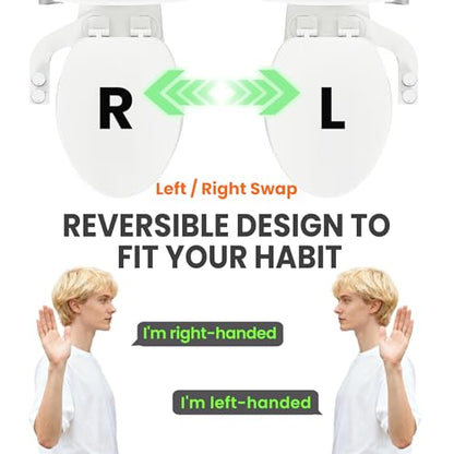 Toilet Bidet With Left/Right Side Reversible Design, Fresh Water, Non-Electric, Toilet Bidet Attachment, Right/Left Hand Side with Dual Nozzle, Self-Clean, Includes Extended Screws - color: White Knob with Longer Screws