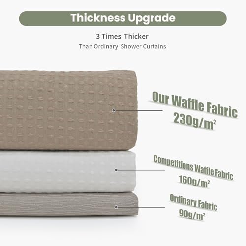 Inhousolu Fabric Shower Curtain, Waffle Weave 230 GSM Polyester, Weighted Hem, Metal Hooks Included, Water Repellent Washable, 72 x 72 Inch, Beige - color: Beige, size: 72"W x 72"L (Pack of 1)