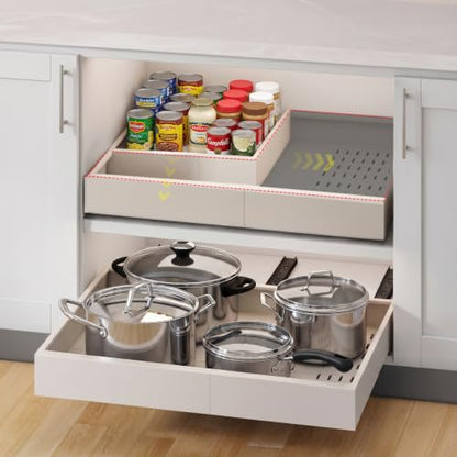 Fokyfok Pull out Cabinet Organizer,Expandable,No Drill,Heavy Duty,Kitchen | 14"-21"Wx17"-24"D,3 Rails,Pull out Drawers,Cabinet Drawers Slide out,Roll out Shelves,Pantry,Bathroom,Adhesive,Adjustable,1PC - size: 14"-21"W X 17"-24"D