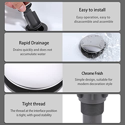 Bathroom Pop Up Sink Drain With Overflow - Vessel Stopper and Strainer for Faucet, Vanity or RV - Chrome - color: Chrome, style: Style A: pop up drain