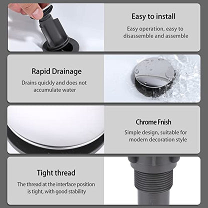 Bathroom Pop Up Sink Drain With Overflow - Vessel Stopper and Strainer for Faucet, Vanity or RV - Chrome - color: Chrome, style: Style A: pop up drain