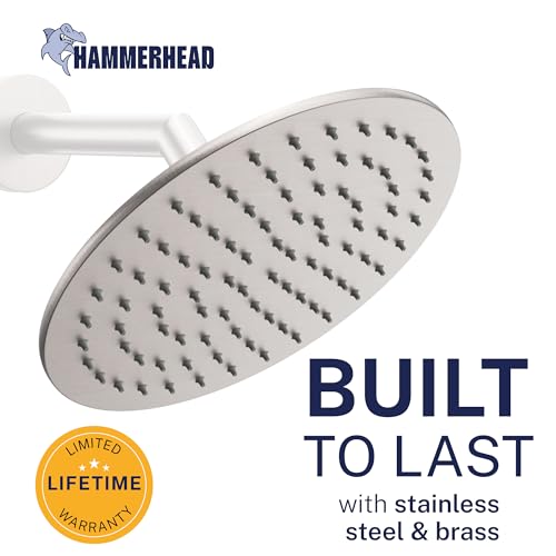 HammerHead Showers Solid Metal Round 8 Inch Rainfall Shower Head, High Flow Shower Head Optimized for Pressure, Brushed Nickel, 1.75 GPM - color: Brushed Nickel, size: 1.75 GPM
