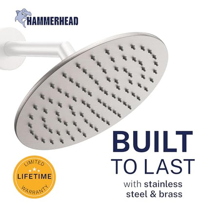 HammerHead Showers Solid Metal Round 8 Inch Rainfall Shower Head, High Flow Shower Head Optimized for Pressure, Brushed Nickel, 1.75 GPM - color: Brushed Nickel, size: 1.75 GPM
