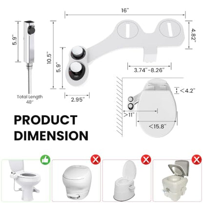 2-in-1 RV Bidet Attachment and Handheld Sprayer Combo for Camper Toilet, Non-Electric Dual Nozzle Toilet Bidet with Metal Spray Wand, Adjustable Pressure - color: Chrome Knob