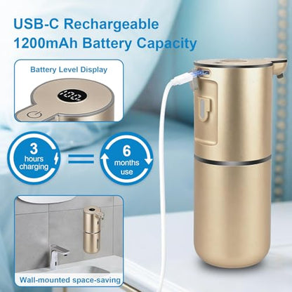 OHIFAST Automatic Foaming Soap Dispenser Touchless, USB Rechargeable Smart Hand Soap Dispenser, 6-Level Adjustable, 12.8oz/380mL Wall Mounted for Bathroom Kitchen Dish Soap-Gold - color: Gold, style: Foam