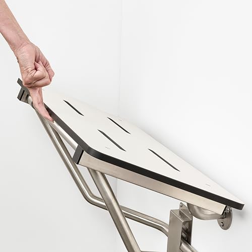 Seachrome 28 x 15 White Folding Shower Bench Seat, ADA Bathroom Safety, Wall-Mount, Transfer Bench - color: White, size: 28 inch