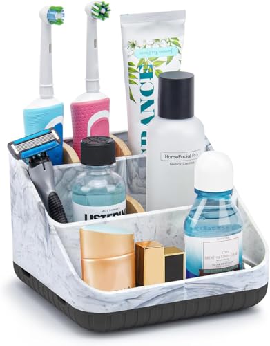 Chintu Toothbrush Holders for Bathroom Counter Organizer - 6 Slots Kids Tooth Brushing Holder Rustic Toothbrush and Toothpaste Holder for Vanity Organization Farmhouse Electric Toothbrush Caddy Black - color: Grey Marble/Black