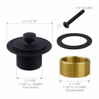 WELSAN Matte Black Tub Drain and Overflow Kit, Bathtub Drain Kit Universal | Lift & Turn, Single Hole Faceplate, Fine/Coarse Thread Conversion Twist Trim Kit Assembly, For 1-3/8" and 1-1/2" Tub Drains - color: Black