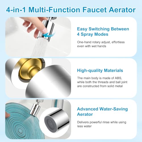 Hibbent 4-Mode Faucet Aerator, Faucet Sprayer Attachment, Chrome | NSF/ANSI/CAN 372 Certified, 360° Swivel Kitchen & Bathroom Sink Aerator, Faucet Replacement Part, 55/64 Inch Female Thread - color: Chrome, style: Four Modes