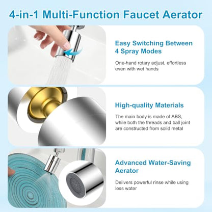 Hibbent 4-Mode Faucet Aerator, Faucet Sprayer Attachment, Chrome | NSF/ANSI/CAN 372 Certified, 360° Swivel Kitchen & Bathroom Sink Aerator, Faucet Replacement Part, 55/64 Inch Female Thread - color: Chrome, style: Four Modes