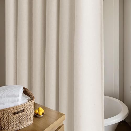 Beige Linen Shower Curtain for Bathroom Water Repellent 72x72 Inch | Neutral Shower Curtains Flax Textured Bath Decor Drapes Boho Farmhouse Rustic Shabby Chic Country Tan Beige with Hooks - color: Warm Beige, size: 72"W x 72"L (Pack of 1)