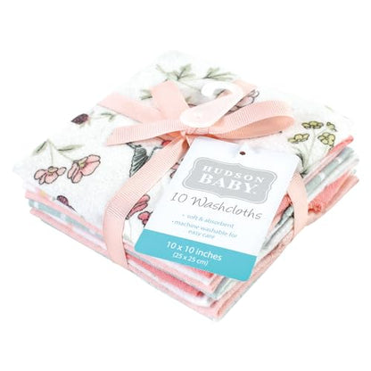 Hudson Baby Unisex Baby Flannel Cotton Poly Washcloths, Hummingbird Garden 10 Pack, One Size - color: Hummingbird Garden 10 Pack