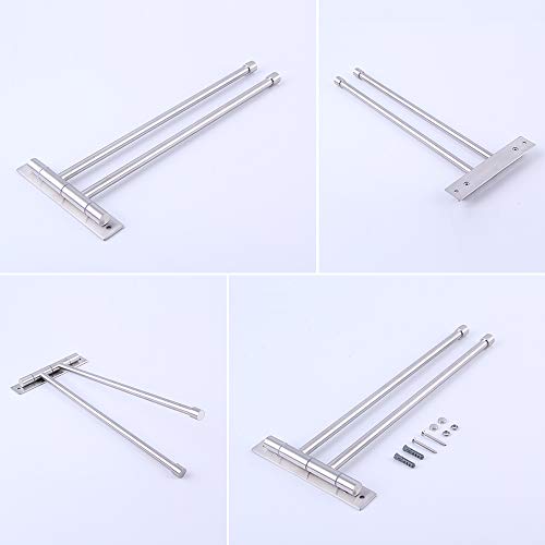 GERZWY Bathroom Swing Arm Towel Bars 2-Arm Wall Mount Stainless Steel Bath Towel Rack Hanger Towel Holder Organizer Brushed Finish HYG02-LS - color: Brushed