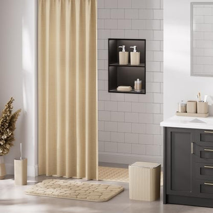 XLHOMO 26PC Bathroom Accessories Set - Gorgeous Bathroom Set, Beige Bathroom Accessory Set, Shower Curtain Set with Bathtub Mats for Shower Tub, Trash Can & Soap Dispenser - size: Bath Set+Bathtub Mat+Shower Curtain&Rugs, style: Beige&Silver
