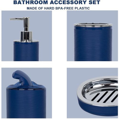 CERBIOR Bathroom Accessories Set 6 Piece Spiral Pattern Bath Ensemble,Blue | Includes Soap Dispenser, Toothbrush Holder, Toothbrush Cup, Soap Dish for Decorative Countertop and Housewarming Gift - style: Blue