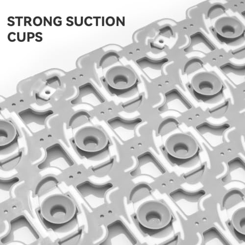 Non Slip Bathtub Mat with Suction Cups Quick Dry Shower Mat 27x16 | Light Grey Machine Washable Shower Floor Mat for Elderly & Kids, Quick Dry Drain Holes Bathroom Shower Tub Stall - color: Light Grey