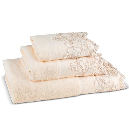 Zahari Home Rose Vine Bathroom Towel Set - 3 Piece Towel Set in Beige - Modern Decor, Unique Design - color: Rose Vine, style: 3 Piece Towel Set