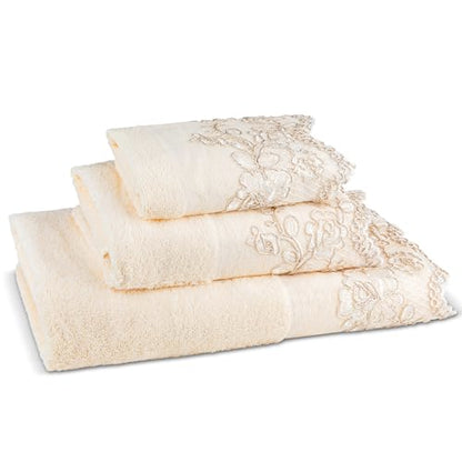 Zahari Home Rose Vine Bathroom Towel Set - 3 Piece Towel Set in Beige - Modern Decor, Unique Design - color: Rose Vine, style: 3 Piece Towel Set