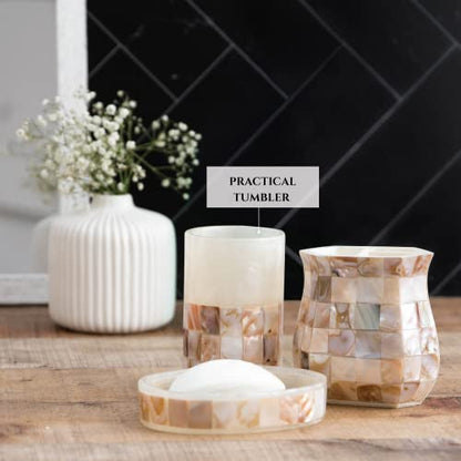 Milano Toothbrush Cup - Electric Toothbrush Holder for Bathroom fits Toothbrushes and Toothpaste - Bathroom Tumbler Cup Finished with Beautiful Mother of Pearl Shells - style: Bathroom Tumbler
