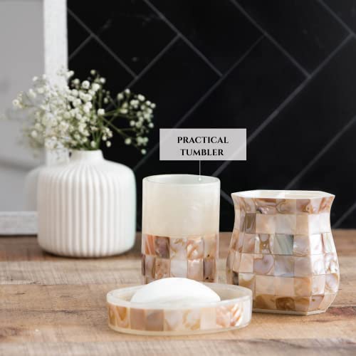 Milano Toothbrush Cup - Electric Toothbrush Holder for Bathroom fits Toothbrushes and Toothpaste - Bathroom Tumbler Cup Finished with Beautiful Mother of Pearl Shells - style: Bathroom Tumbler