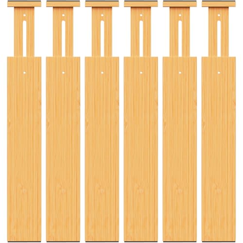 Bamboo Drawer Dividers Organizers, 2.56" High, 17"-21.8" Adjustable, 6 Pack | Expandable Separators, Great for Utensils, Kitchen, Bedroom, Dresser and Office Storage - style: bamboo-6Pack