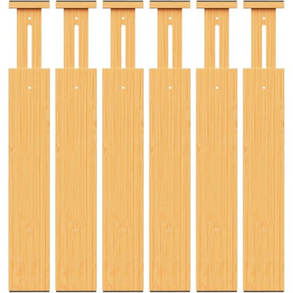 Bamboo Drawer Dividers Organizers, 2.56" High, 17"-21.8" Adjustable, 6 Pack | Expandable Separators, Great for Utensils, Kitchen, Bedroom, Dresser and Office Storage - style: bamboo-6Pack