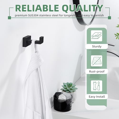 Suyar Matte Black Towel Hook, Coat Robe Holder for Bathroom Wall | SUS304 Stainless Steel, Screw Mount - color: Matte Black
