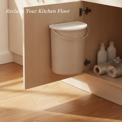 Wall Mounted Trash Can with Lid, 1.06 Gallon Space Saving Waste Bin for Bathroom Kitchen Cabinet Door, Compact PP Plastic Garbage Can