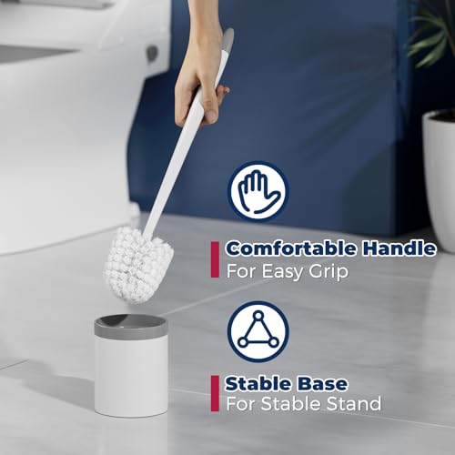 Holaloha Toilet Brush and Holder Set, Compact Design, 3 Pack, White | Bathroom Accessories, Ergonomic Handle, Space Saving, Dense Bristles, Deep Cleaning, Scrubber, with 3 Groove Gap Brushes