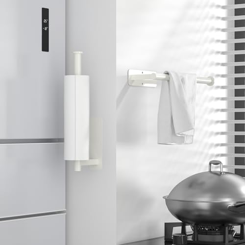 Paper Towel Holder Under Cabinet No Drilling, Self Adhesive Paper Towel Holder Wall Mount for Kitchen Rack, Under Counter Napin Holder No Drill, RV, 304 Stainless Steel, White - color: White