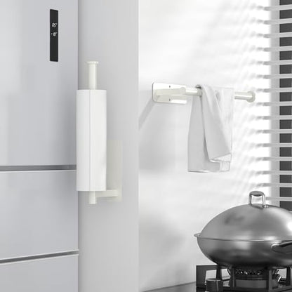 Paper Towel Holder Under Cabinet No Drilling, Self Adhesive Paper Towel Holder Wall Mount for Kitchen Rack, Under Counter Napin Holder No Drill, RV, 304 Stainless Steel, White - color: White